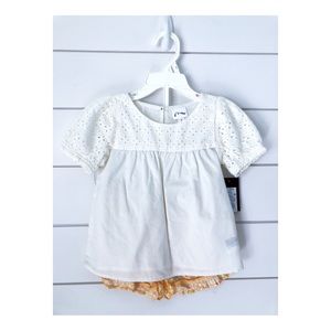 Baby girl white t-shirt and yellow shorts set 2t